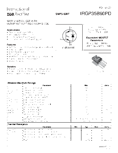 International Rectifier irgp35b60pd  . Electronic Components Datasheets Active components Transistors International Rectifier irgp35b60pd.pdf