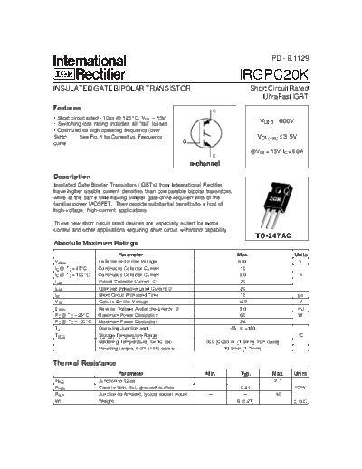 International Rectifier irgpc20k  . Electronic Components Datasheets Active components Transistors International Rectifier irgpc20k.pdf