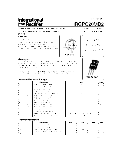 International Rectifier irgpc20md2  . Electronic Components Datasheets Active components Transistors International Rectifier irgpc20md2.pdf