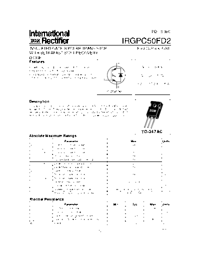 International Rectifier irgpc50fd2  . Electronic Components Datasheets Active components Transistors International Rectifier irgpc50fd2.pdf