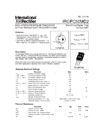 International Rectifier irgpc50md2  . Electronic Components Datasheets Active components Transistors International Rectifier irgpc50md2.pdf