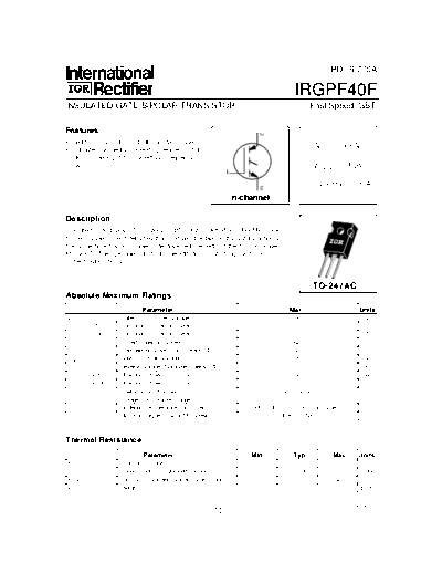 International Rectifier irgpf40f  . Electronic Components Datasheets Active components Transistors International Rectifier irgpf40f.pdf