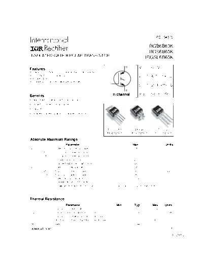 International Rectifier irgs6b60k  . Electronic Components Datasheets Active components Transistors International Rectifier irgs6b60k.pdf