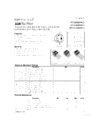 International Rectifier irgs6b60kd  . Electronic Components Datasheets Active components Transistors International Rectifier irgs6b60kd.pdf