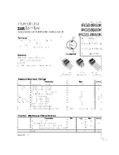International Rectifier irgs8b60k  . Electronic Components Datasheets Active components Transistors International Rectifier irgs8b60k.pdf