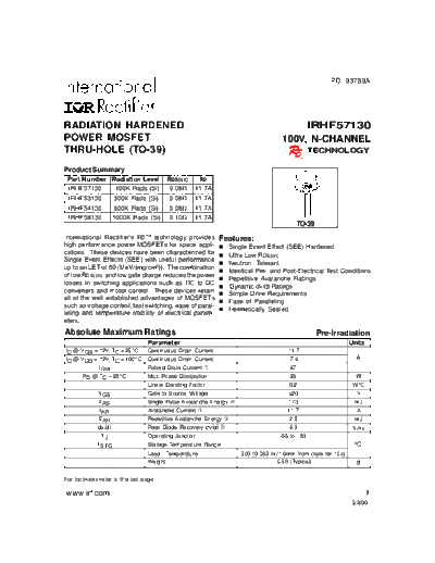 International Rectifier irhf57130  . Electronic Components Datasheets Active components Transistors International Rectifier irhf57130.pdf