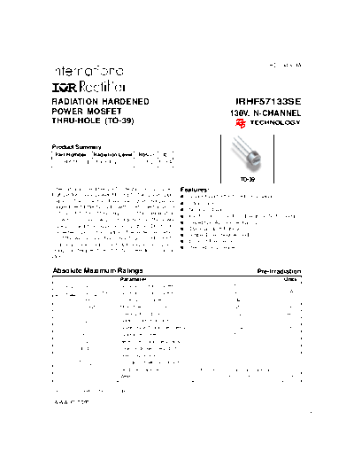 International Rectifier irhf57133se  . Electronic Components Datasheets Active components Transistors International Rectifier irhf57133se.pdf