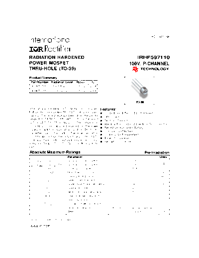 International Rectifier irhf597110  . Electronic Components Datasheets Active components Transistors International Rectifier irhf597110.pdf