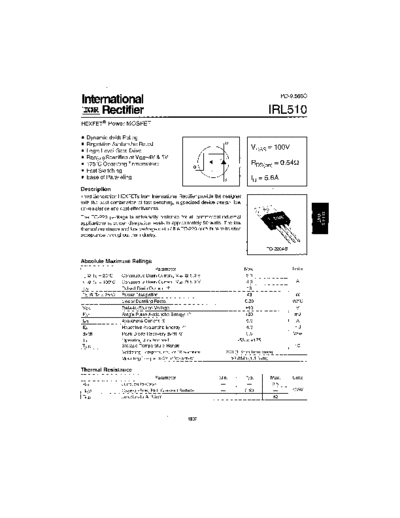 International Rectifier irl510  . Electronic Components Datasheets Active components Transistors International Rectifier irl510.pdf