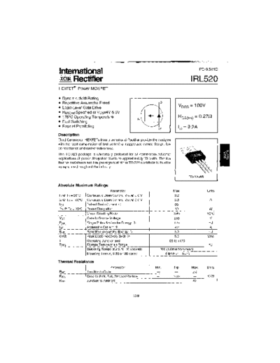 International Rectifier irl520  . Electronic Components Datasheets Active components Transistors International Rectifier irl520.pdf