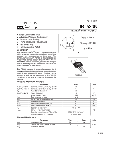 International Rectifier irl520n  . Electronic Components Datasheets Active components Transistors International Rectifier irl520n.pdf