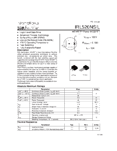 International Rectifier irl520ns  . Electronic Components Datasheets Active components Transistors International Rectifier irl520ns.pdf