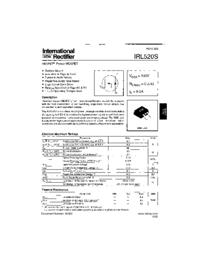 International Rectifier irl520s  . Electronic Components Datasheets Active components Transistors International Rectifier irl520s.pdf