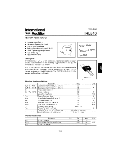 International Rectifier irl540  . Electronic Components Datasheets Active components Transistors International Rectifier irl540.pdf