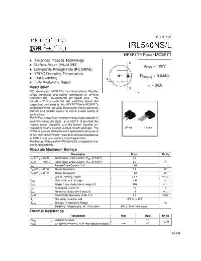 International Rectifier irl540ns  . Electronic Components Datasheets Active components Transistors International Rectifier irl540ns.pdf