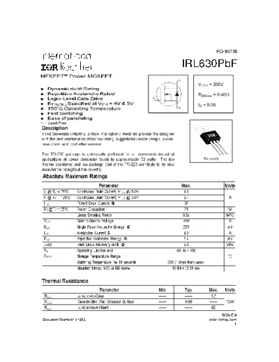 International Rectifier irl630pbf  . Electronic Components Datasheets Active components Transistors International Rectifier irl630pbf.pdf