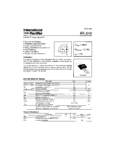 International Rectifier irl640  . Electronic Components Datasheets Active components Transistors International Rectifier irl640.pdf