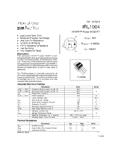 International Rectifier irl1004  . Electronic Components Datasheets Active components Transistors International Rectifier irl1004.pdf