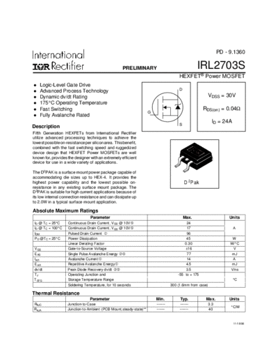 International Rectifier irl2703s  . Electronic Components Datasheets Active components Transistors International Rectifier irl2703s.pdf