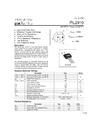 International Rectifier irl2910  . Electronic Components Datasheets Active components Transistors International Rectifier irl2910.pdf