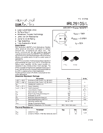 International Rectifier irl2910s  . Electronic Components Datasheets Active components Transistors International Rectifier irl2910s.pdf