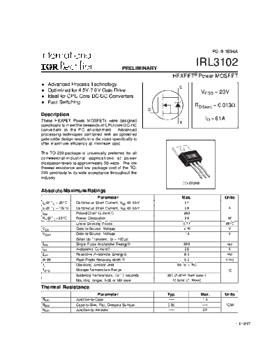 International Rectifier irl3102  . Electronic Components Datasheets Active components Transistors International Rectifier irl3102.pdf