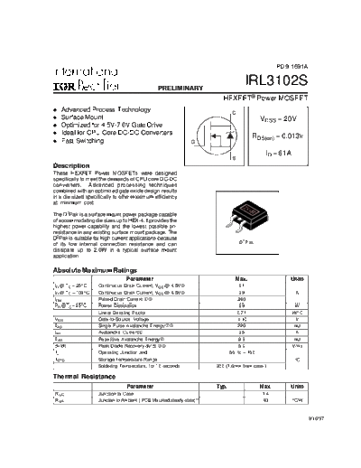 International Rectifier irl3102s  . Electronic Components Datasheets Active components Transistors International Rectifier irl3102s.pdf