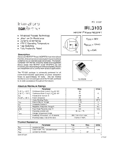 International Rectifier irl3103  . Electronic Components Datasheets Active components Transistors International Rectifier irl3103.pdf