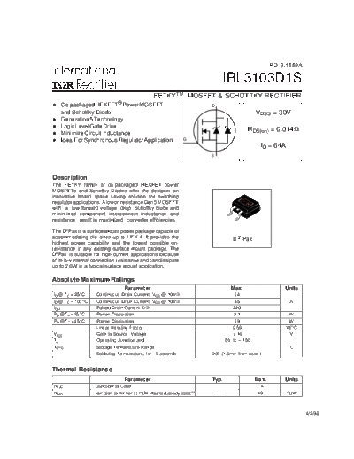 International Rectifier irl3103d1s  . Electronic Components Datasheets Active components Transistors International Rectifier irl3103d1s.pdf