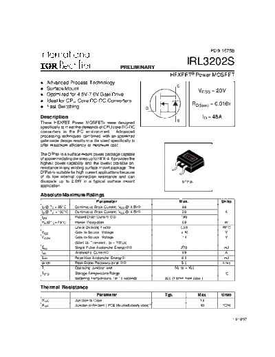 International Rectifier irl3202s  . Electronic Components Datasheets Active components Transistors International Rectifier irl3202s.pdf