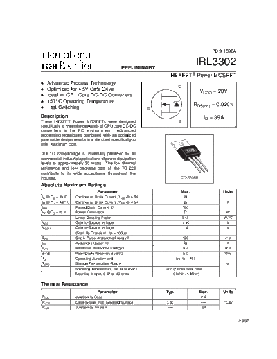 International Rectifier irl3302  . Electronic Components Datasheets Active components Transistors International Rectifier irl3302.pdf