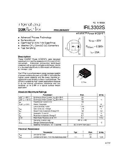 International Rectifier irl3302s  . Electronic Components Datasheets Active components Transistors International Rectifier irl3302s.pdf