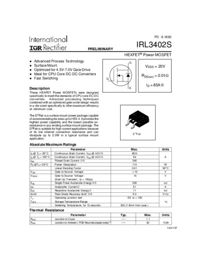 International Rectifier irl3402s  . Electronic Components Datasheets Active components Transistors International Rectifier irl3402s.pdf