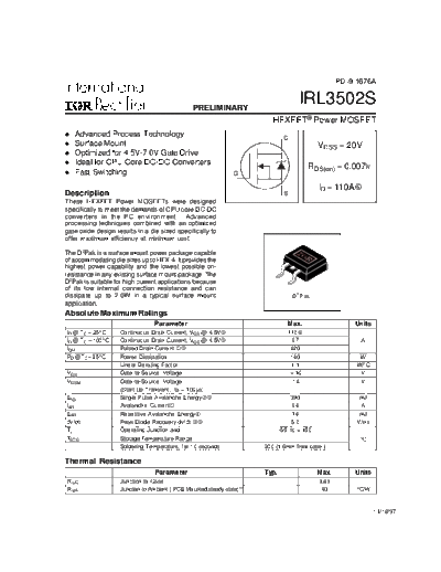 International Rectifier irl3502s  . Electronic Components Datasheets Active components Transistors International Rectifier irl3502s.pdf