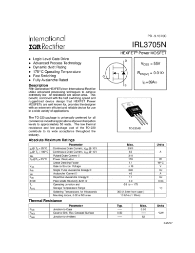 International Rectifier irl3705n  . Electronic Components Datasheets Active components Transistors International Rectifier irl3705n.pdf