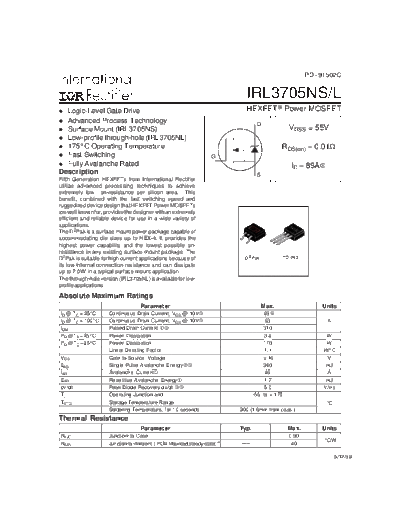 International Rectifier irl3705ns  . Electronic Components Datasheets Active components Transistors International Rectifier irl3705ns.pdf