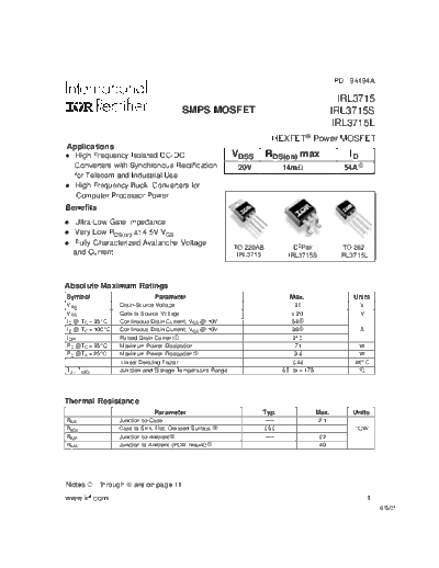 International Rectifier irl3715  . Electronic Components Datasheets Active components Transistors International Rectifier irl3715.pdf