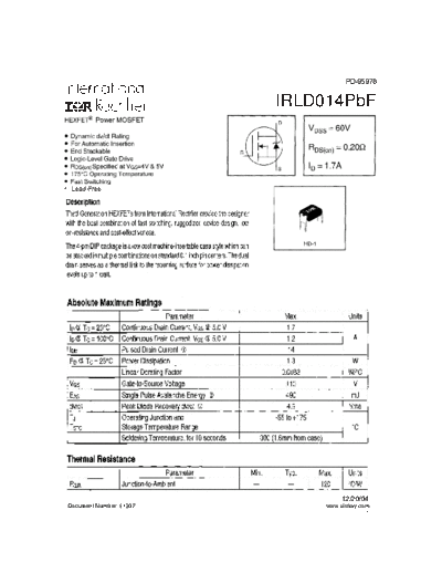 International Rectifier irld014pbf  . Electronic Components Datasheets Active components Transistors International Rectifier irld014pbf.pdf