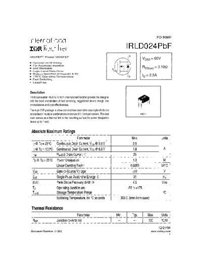 International Rectifier irld024pbf  . Electronic Components Datasheets Active components Transistors International Rectifier irld024pbf.pdf