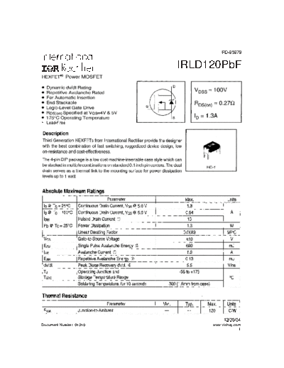 International Rectifier irld120pbf  . Electronic Components Datasheets Active components Transistors International Rectifier irld120pbf.pdf