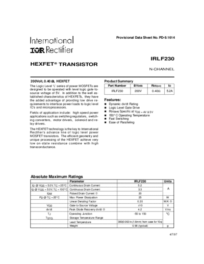 International Rectifier irlf230  . Electronic Components Datasheets Active components Transistors International Rectifier irlf230.pdf