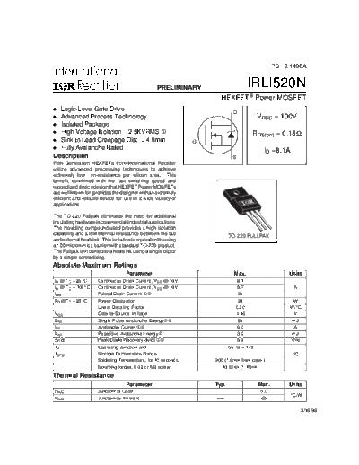 International Rectifier irli520n  . Electronic Components Datasheets Active components Transistors International Rectifier irli520n.pdf