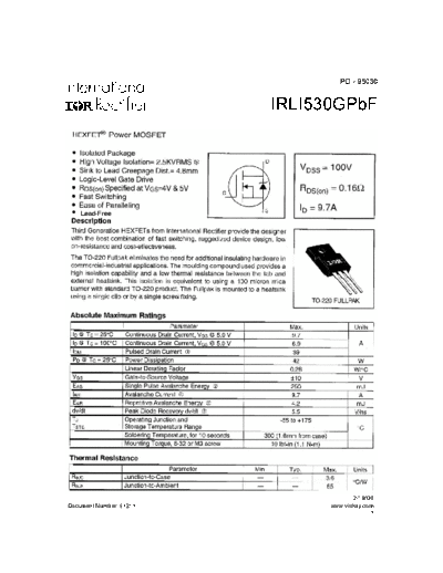 International Rectifier irli530g  . Electronic Components Datasheets Active components Transistors International Rectifier irli530g.pdf