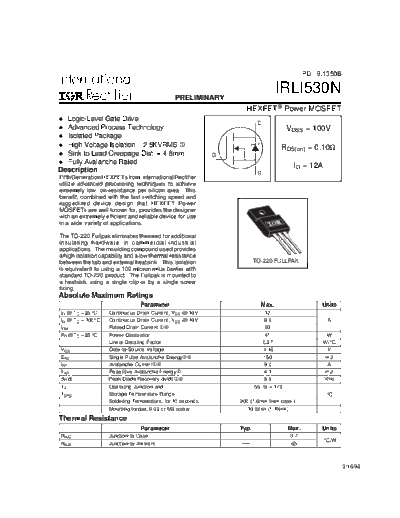 International Rectifier irli530n  . Electronic Components Datasheets Active components Transistors International Rectifier irli530n.pdf