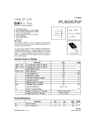 International Rectifier irli630gpbf  . Electronic Components Datasheets Active components Transistors International Rectifier irli630gpbf.pdf