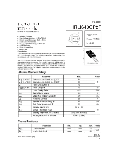 International Rectifier irli640gpbf  . Electronic Components Datasheets Active components Transistors International Rectifier irli640gpbf.pdf