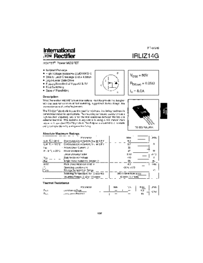 International Rectifier irliz14g  . Electronic Components Datasheets Active components Transistors International Rectifier irliz14g.pdf