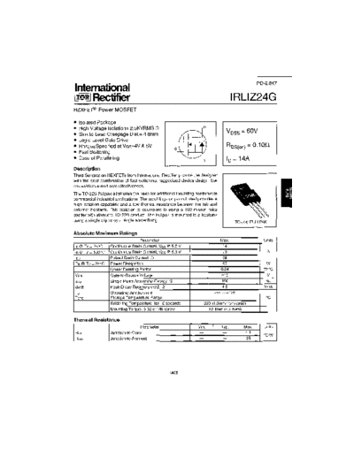 International Rectifier irliz24g  . Electronic Components Datasheets Active components Transistors International Rectifier irliz24g.pdf