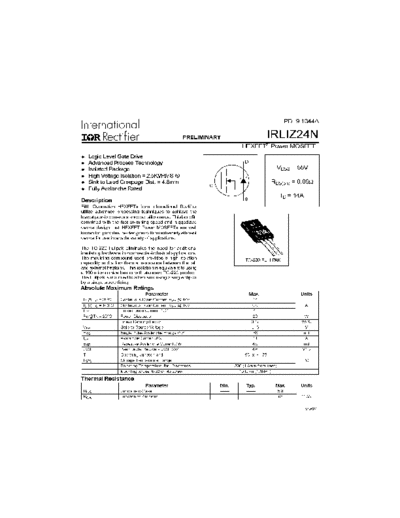 International Rectifier irliz24n  . Electronic Components Datasheets Active components Transistors International Rectifier irliz24n.pdf