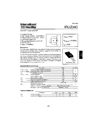 International Rectifier irliz34g  . Electronic Components Datasheets Active components Transistors International Rectifier irliz34g.pdf
